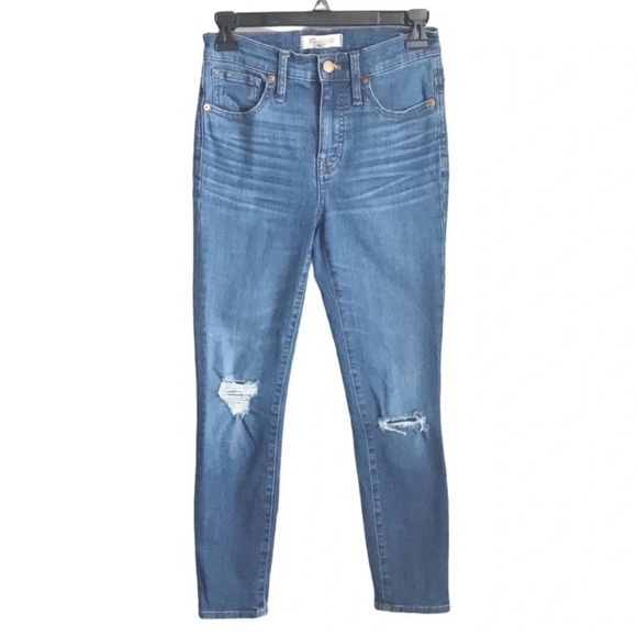 MADEWELL 9" High Rise Skinny Crop Jeans in Delmar Distressed Wash 25 - Picture 2 of 10